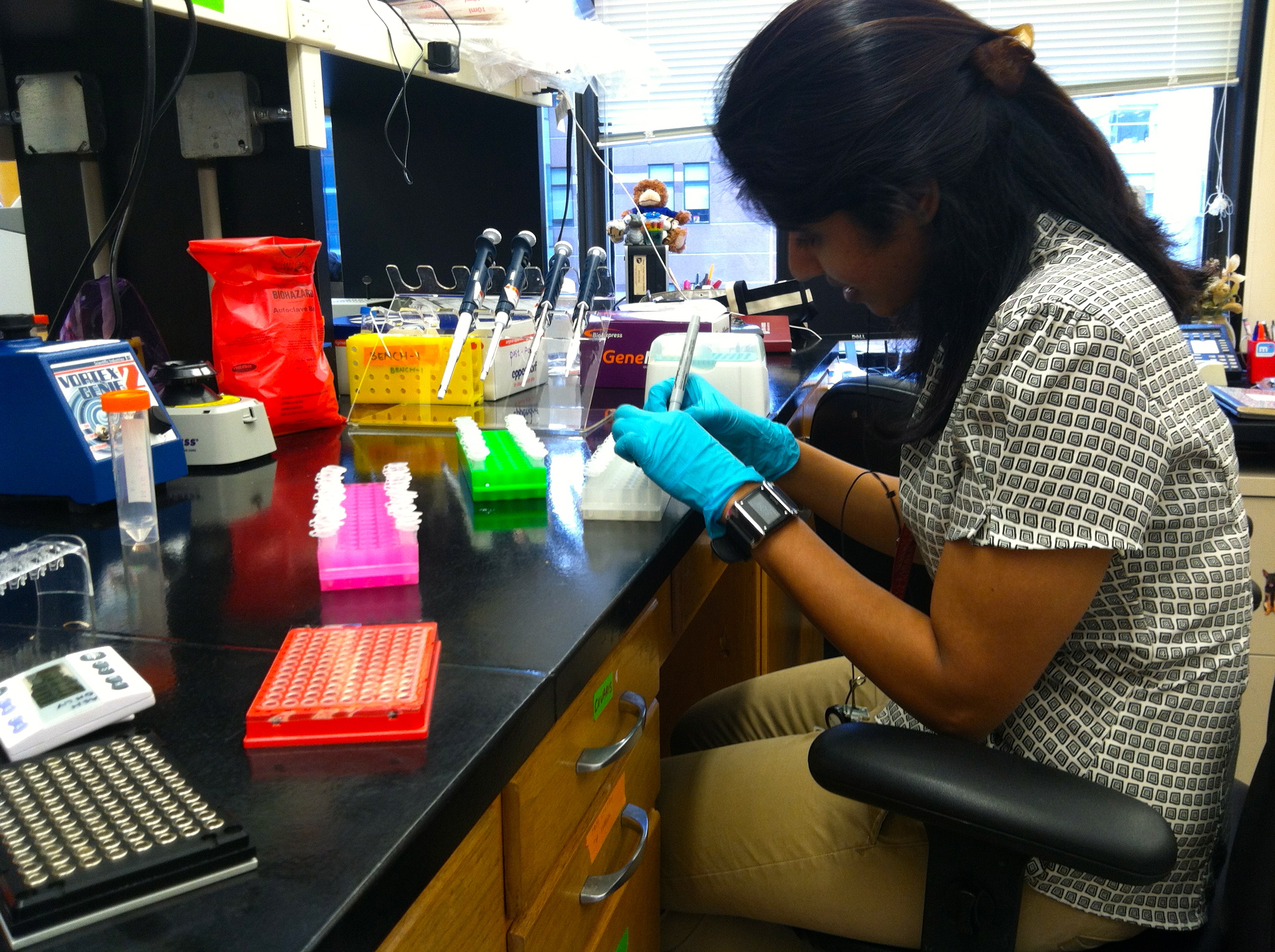 Ashwini setting up to plate 48 cancer samples for qPCR. 