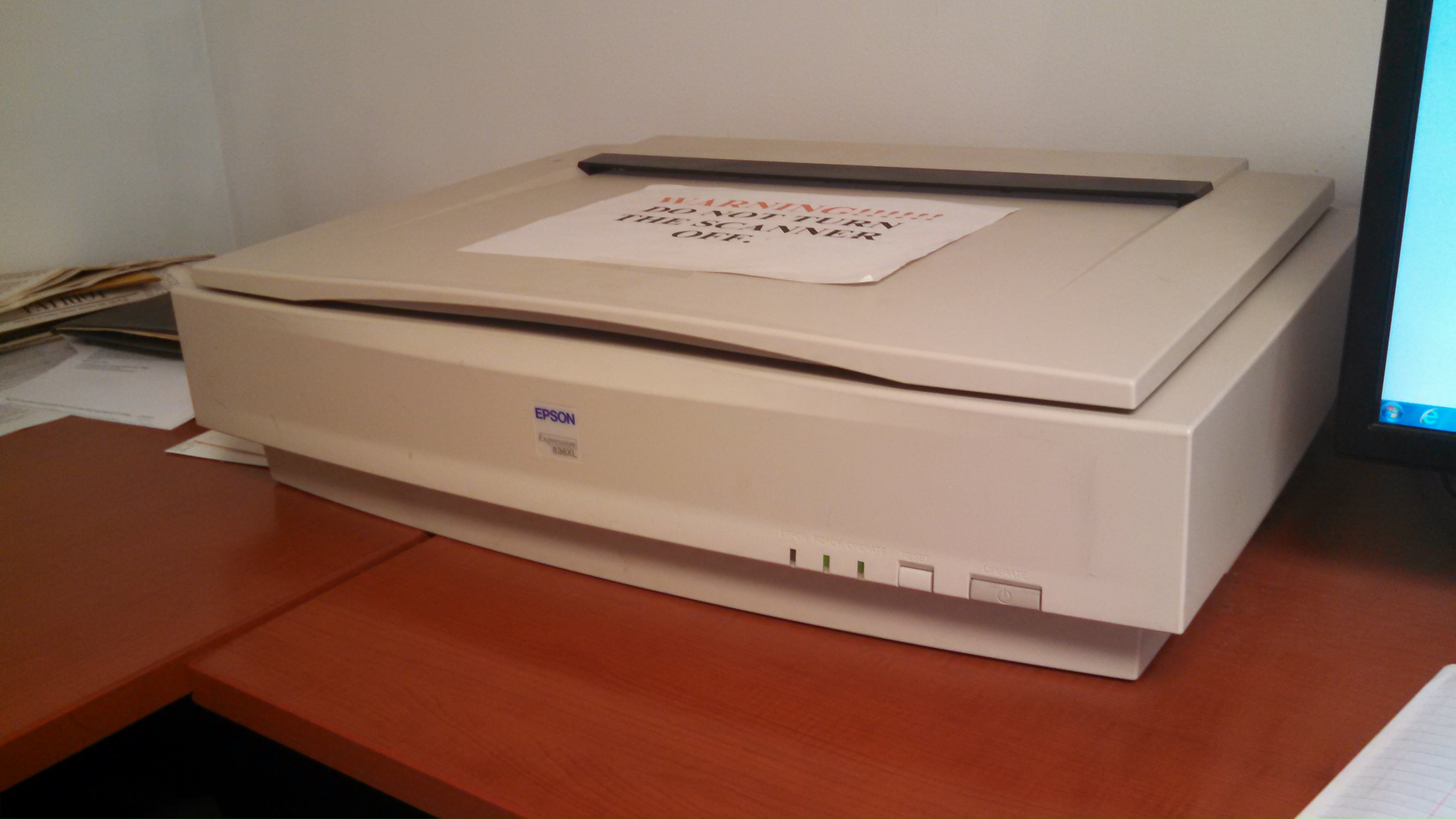 My lovely office assistant- an Epson scanner from the early 1990s
