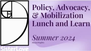 the golden ratio symbol with "policy, advocacy, and mobilization lunch and learn" written on the side